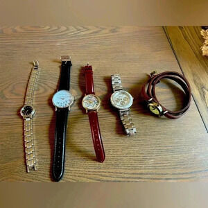 Woman’s Watch Set Of 5, Including Silver Seiko Watch, black- brown band watches
